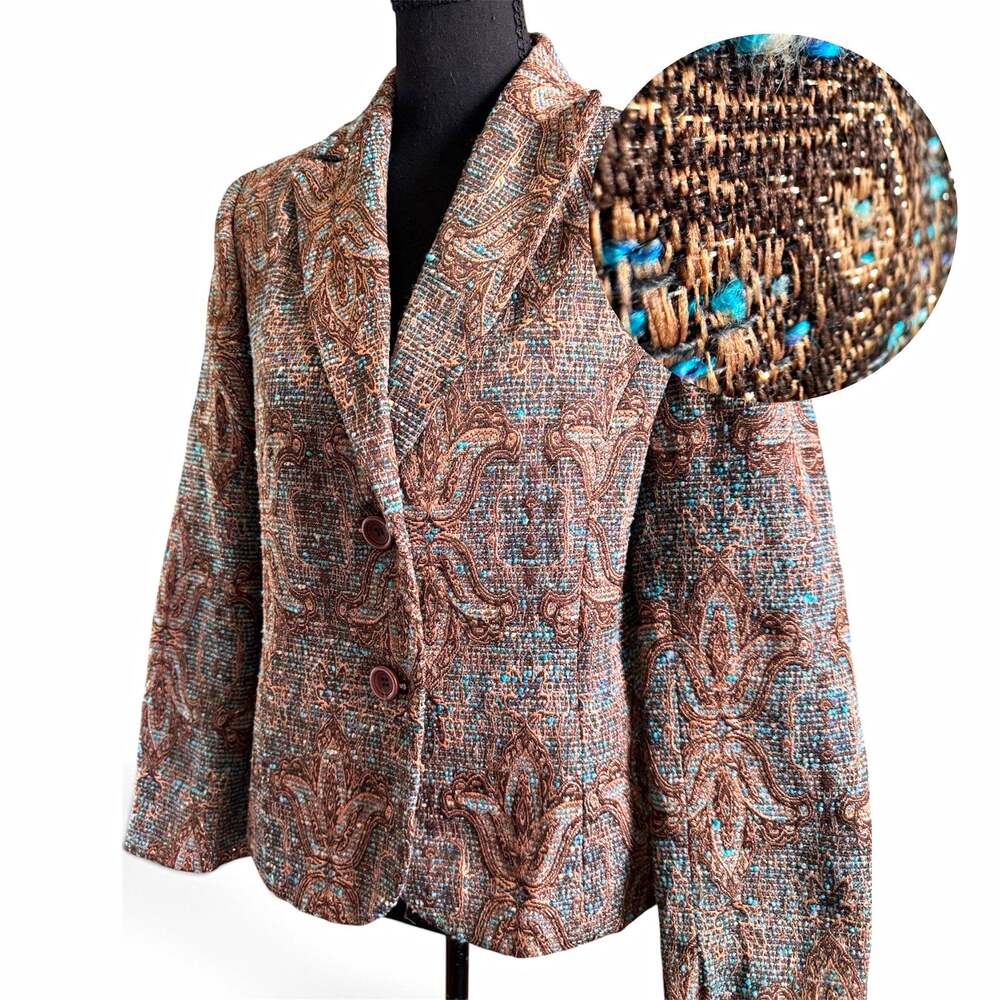 Harve Benard Paisley Tapestry Metallic Wool Blend Blazer Jacket Womens 10P